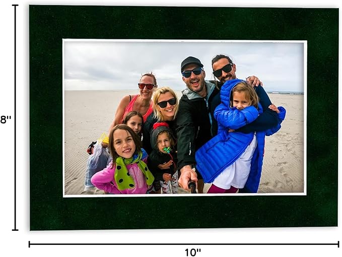 8x10 Mat Bevel Cut for 6x8 Photos - Acid Free Green Suede Precut Matboard - For Pictures, Photos, Framing - 4-ply Thickness