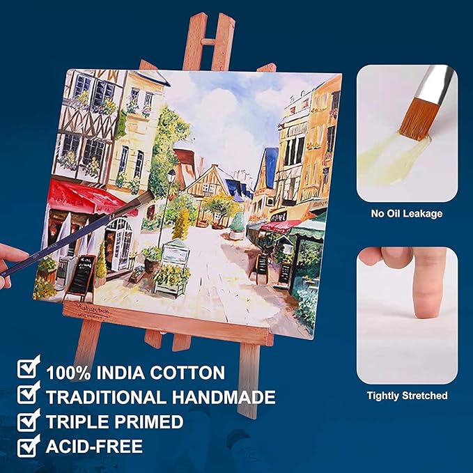 Stretched Canvases for Painting 8x8 Inch 7-Pack, 10 oz Triple Primed Acid-Free 100% Cotton Blank Canvas, Square Canvas for Oil Paint Acrylics Pouring & Wet Art Media, Pour Painting