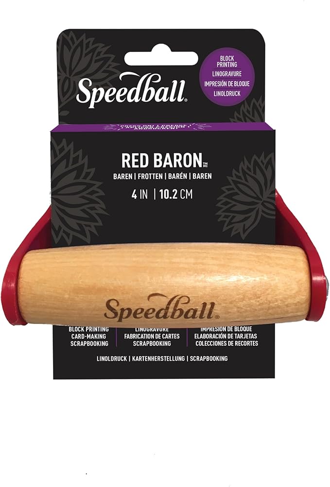 Speedball Red Baron Baren - 4 Inch Hand Printing Tool with Wooden Handle - Smooth Plastic Surface for Block Printing & Printmaking
