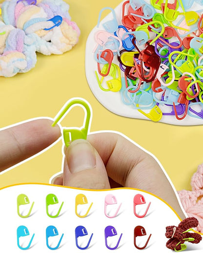 300pcs FIVEIZERO Stitch Markers with 6 pieces of large blunt sewing needles,colorful knitting markers,plastic crochet hook clip,bulk Crochet hook markers for knitting stitch locking clip crochet hooks