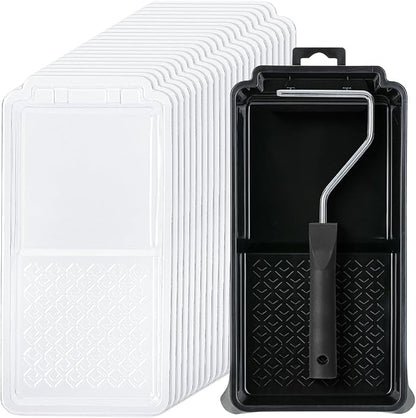 Bates- 4 Inch Paint Tray Set, 22 pcs, 1x 4 Inch Paint Roller Tray, 20x Disposable Plastic Liners & 1x Roller Frame
