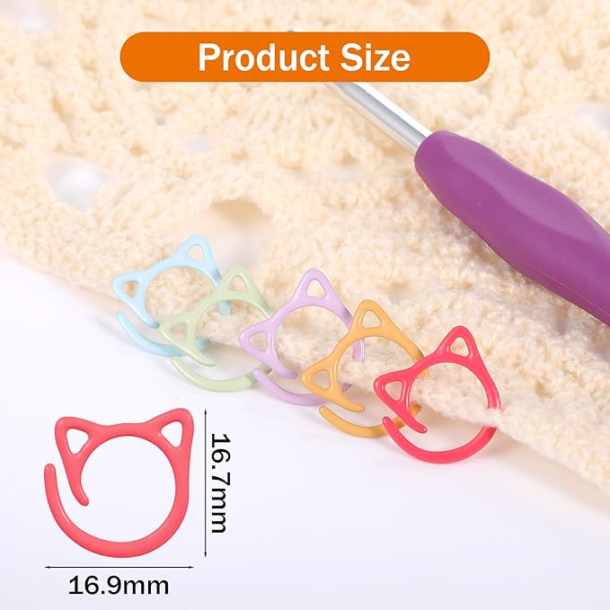 MBAIYO 48pcs Cat Stitch Markers for Crocheting, Cat Metal Crochet Stitch Marker Ring Multicolor Knitting Stitchs Markers Spiral Crochet Stitchs Marker Set for DIY Weaving Knitting Sewing Tools