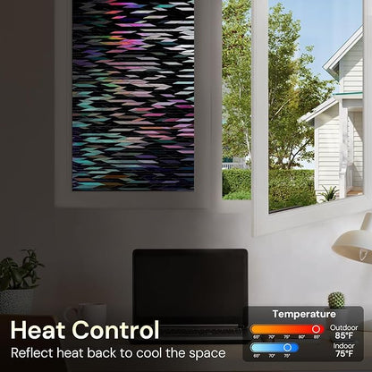 rabbitgoo Window Privacy Film, Total Blackout Window Film, Stained Glass Heat Control Glass Thermal Sticker, Room Darkening Door Cover, Anti-UV Privacy Cling with Installation Tools, 17.5" x 78.7"