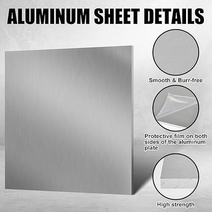 2 Pcs 6061 Aluminum Sheet Metal with Protective Film 12 x 12 x 3/8 Inches Flat Plain Plate Heavy Duty Metal Sheets for Crafting Aluminum Square Panel for Industrial