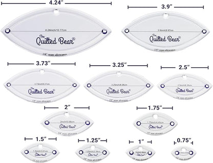 The Quilted Bear Leaf Quilting Templates – 8 Clear Non-Slip Acrylic Quilt Templates for Precise Fabric Cutting & Stress-Free Machine Quilting - Ideal for Quilt & Sewing Supplies (¾–3")