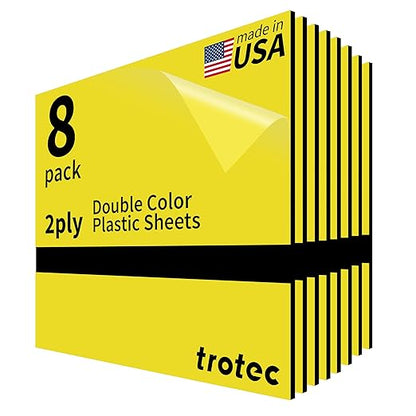 Trotec TroLase | 12"x12"x1/8", 8 Pcs | Yellow/Black| 2 Ply | Modified Acrylic | Laser Engraving Double Color Plastic Sheet | Engraving Blanks for Laser, Saw, Guillotine | Made in USA