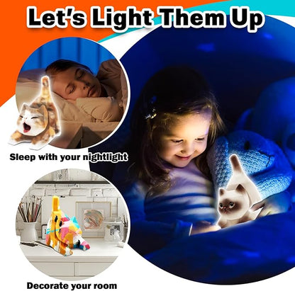 FUNZBO 4.3in Paint Your Own Cat Lamp Kit - Halloweens Arts and Crafts Supplies Painting Set for Kids Teens, DIY Night Light Toy for Toddlers Girls Boys Age 3 4 5 6 7 8 9 10 11 12 13 +