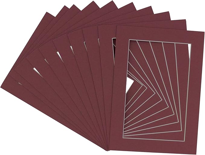 5x7 Mat for 8.5x11 Frame - Precut Mat Board Acid-Free Maroon 5x7 Photo Matte Made to Fit a 8.5x11 Picture Frame, Premium Matboard for Family Photos, Show Kits, Art, Picture Framing, Pack of 100 Mats