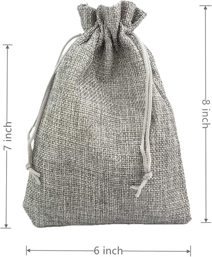 Palmhomee Pack of 25 Burlap Gift Bags with Drawstring Linen Pouches (6x8 Inch, Gray) for Wedding, Birthday, Party, Bridal Shower, Christmas
