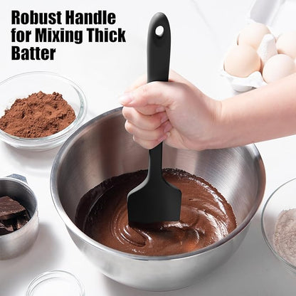 2-Piece Silicone Scraper & Spoon Spatulas: Doosu 600°F Heat Resistant Food Grade BPA Free Rubber Baking Flat Spatula Kitchen Cooking Spoonula for Mixing, Scraping, Folding, Stirring, Serving (Black)