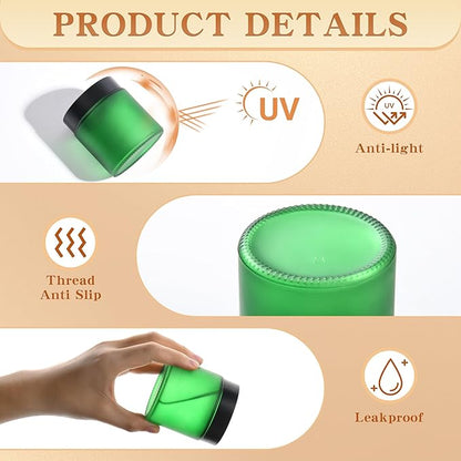 Glass Jars with Lids,Eco-Friendly Cosmetic Containers with Airtight Black Lids & Liners, Multi-Color Options for Cream, Lotion, Body Butter, DIY Skincare Travel Jars (Green Frosted, 4oz)