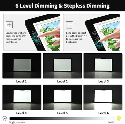 Zocelight Rechargeable A4 Light Box,led Light pad with Built-in Stand & Clip,6 Levels of Brightness Light Box for tracing,Diamond Painting.Light Table for Artists,Drawing,Sketching,Animation,X-ray