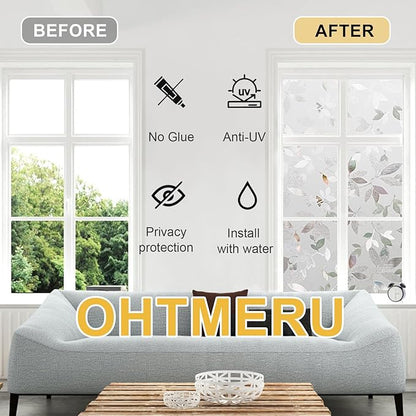 Window Privacy Film Decorative for Front Door, Bathroom Static Cling Stained Glass Sticker Opaque Heat Control UV Blocking Non-Adhesive for Home Windows, Magnolia