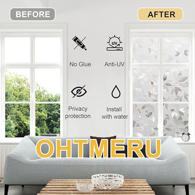 Window Privacy Film Decorative for Front Door, Bathroom Static Cling Stained Glass Sticker Opaque Heat Control UV Blocking Non-Adhesive for Home Windows 35.4 x 78.7 inches Magnolia