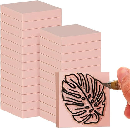 Frienda 24 Pcs 2" X 2" Rubber Carving Blocks Linoleum Blocks for Printmaking, Stamp Making, DIY Crafting, Scrapbook, Painting, Soft and Easy to Carve (Pink)