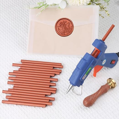 Red Gold Sealing Wax Sticks, WASOHLING 20Pcs Glue Gun Wax Seal Sticks for Wax Seal Stamp, Red Gold Wax Seals for Christams Wedding Invitation Envelope Letter Seals, Craft Adhesive (Mini Size)