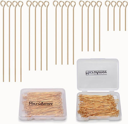 150pcs 18K Gold Filled Eye Pins Non Tarnish Craft Earring Bracelet Jewelry Making Accessories Supplies (30mm (1.18in), Gold-Eye Pin)