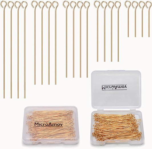 100pcs 18K Gold Filled Eye Pins Non Tarnish Craft Earring Bracelet Jewelry Making Accessories Supplies (70mm (2.75in), Gold-Eye Pin)