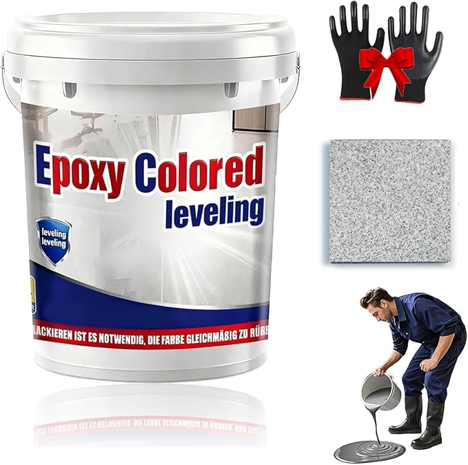 Epoxy Floor Paint, Epoxy Colored Sand Floor Paint, High-Gloss Marble Effect Self-Leveling Coating, Waterproof, Non-Slip, Ultra-Durable for Garage, Basement, Wood Floors (White Heather Gray,44 lb)