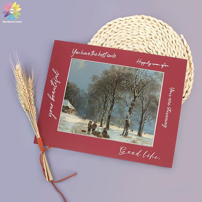 Mat Board Center, Pack of 10, 11x14 for 8x10 China Red Color Mats - Bevel Cut, Acid Free, 4-ply Thickness, White Core - for Pictures, Photos, Framing