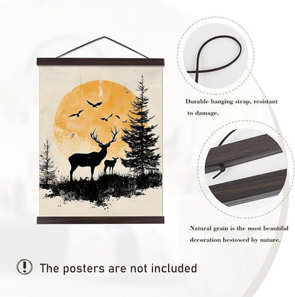 Artmag Magnetic Poster Hanger Frame, 21x28 21x36 21x16 Light Wood Wooden Magnet Canvas Artwork Print Dowel Poster Hangers Frames Hanging Kit (Walnut, 21")