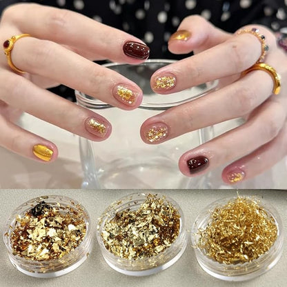 6 Bottles Holographic Nail Glitter Foils, Metallic Gold Silver Hot Pink Ultra-Thin Aluminum Foil Flakes for Nails, Resin Jewelry Making, Painting Art Nail Supplies DIY Manicure Charms Decorations