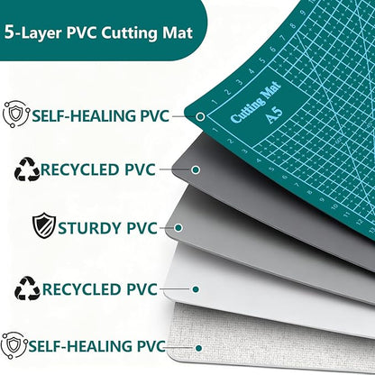 Cutting Mat 8in6in Self Healing Cutting Mat Size Double Sided 5-Ply Rotary Sewing mat for Crafts Fabric Quilting Hobby Art Clay Precision Scrapbooking Project, A5, Green 2PCS