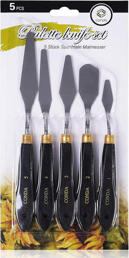 conda Palette Knife Painting Stainless Steel Spatula Palette Knife Oil Paint Metal Knives Wood Handle (Black 5 Piece)