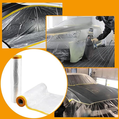 6 Pack Protective Masking Film with Tape 3.6/5/6 x 65 Ft Car Painters Plastic Sheeting Roll Tape and Drape Masking Film for Automotive Painting Covering Furniture, Auto Body, 3 Size