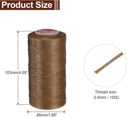 uxcell Flat Leather Sewing Waxed Thread, 270m / 295 Yards Polyester Wax String, 150D Wax Stitching Cord for Leather Crafts, Bookbinding, Bracelets Braided, Caramel