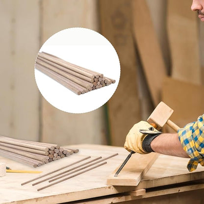 24pcs Wooden Dowel Rods, 3/8 X 12 Inch Long Walnut Dowel Rod Wooden Sticks for Crafts, Round Wood Filler Sticks, Unfinished Wood Dowels for Woodworking Building Material Window Cake Support