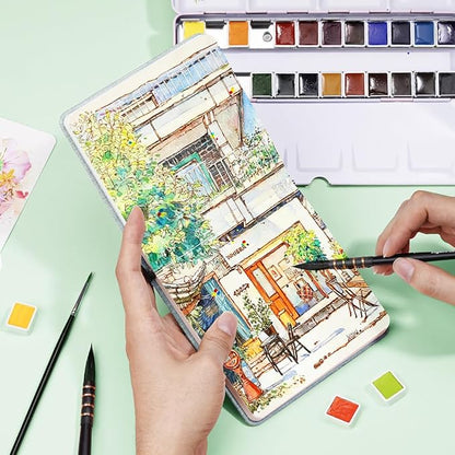 Lightwish Square Watercolor Journal,100% Cotton,300gsm/140lb,Acid-Free,24 Sheets Hot Press Watecolor Sketchbook for Artists Adults Students,4.7 * 4.7 Inches(Light Green)