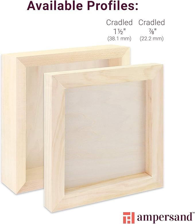 Ampersand Art Supply Unprimed Basswood Artist Panel, 7/8" Cradled Profile, 12"x16"