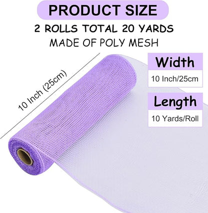 TONIFUL 2 Rolls 10 Inch Lavender Purple Decorative Mesh Ribbbon Rolls, Fabric Mesh for Mesh Wreath Supplies, Front Door Wreath Crafts Tree Decor Christmas NewYears Halloween Decoration (10 yds/roll)
