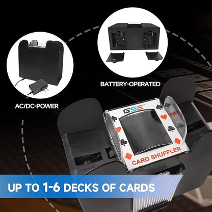 GSE Games & Sports Expert 6-Deck Automatic Card Shuffler, AC/DC-Power & Battery-Operated Electric Shuffler Machines for Playing Cards, Blackjack, Texas Hold'em, Canasta, Bridge, Rummy, UNO