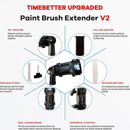 Multi Angle Paint Brush Extender V2, Long Handle Paint Brush, Extension Pole Attachments for Paint Roller, Paint Edger Tool for High Ceilings, Corner Painting Tool for Paint Extension Pole (Black)