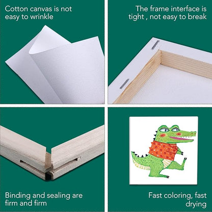 ESRICH Mini Stretched Canvas 16Pack 3x3inch, 2/5Inch Profile Art Primed Canvases for Painting, Cotton Small Professional Stretched Canvas for Kids and Art Supplies.
