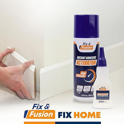 FIX & FUSION Ca Super Glue (1.77 Oz) with Activator Spray (6.76 Fl Oz) Set, Fast Adhesive/Cyanoacrylate Glue & Instant Activator for Woodworking, Plastic, Rubber, Granite, DIY & Industrial, (4 Pack)