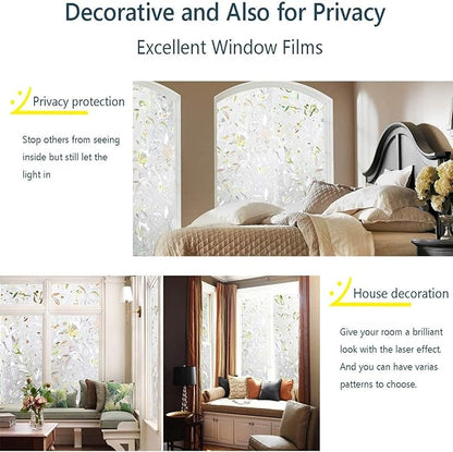 LEMON CLOUD Window Film, Decorative Window Privacy Film, 3D Stained Glass Window Sticker,Anti-UV Sun Blocker Heat Control for Home(Rainbow Tulip Design,17.5 x 118.1 inches)