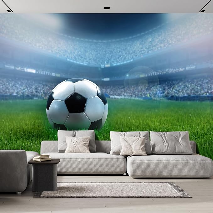 wall26 Wall Sticker/Wall Mural Close Up of a Football Ball on a Full Stadium, Not Peel and Stick, Non-Woven Wallpaper Decorative for Bedroom, Living Room, Office - 100x144 inches