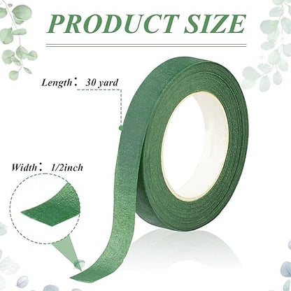 Phinus 9 Rolls Floral Tape, 1/2 Inch x 30 Yard Flower Tape, Green Floral Tape for Floral Crafts Supply, Bouquet Stem Wrapping, Wedding Bouquet (Dark Green and Green)