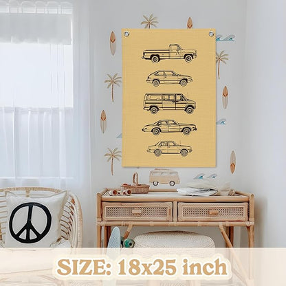 Boy Room Decor,Cars Room Decor for Boys Linen Canvas Banner,Toddler Wall Hanging Pennant Flag for Boys Kids Bedroom Dorm Nursery 18x25 Inch