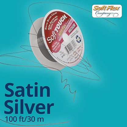 Soft Flex 49 Strand Stringing Wire - Flexible Braided - Medium 0.19 Diameter - Jewelry Making Bead Wire - Satin Silver
