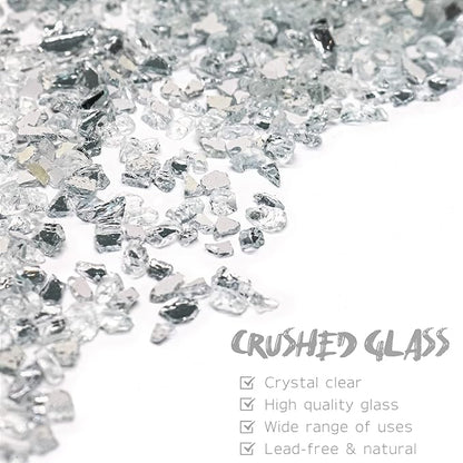 Crushed Glass for Resin Art - 3-6mm White-Backing Mirror, 1.5lb | Broken Glass Pieces for Crafts, Vase Filler & Fire Pit Media | Decorative Stones