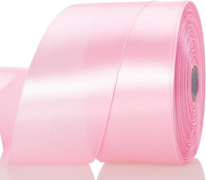 2 Inch Pink Solid Satin Ribbon, 50 Yards Craft Fabric Ribbon for Gift Wrapping Floral Bouquets Wedding Party Decoration