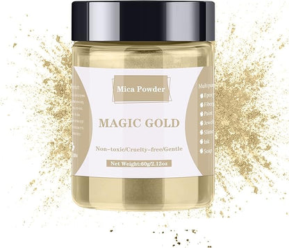 Mica Powder - 60g Mica Powder for Epoxy Resin - Pearl Pigment Powder Dye for Resin/Eye Shadow/Soap Making/Nails/Bath Bombs etc. (Magic Gold)