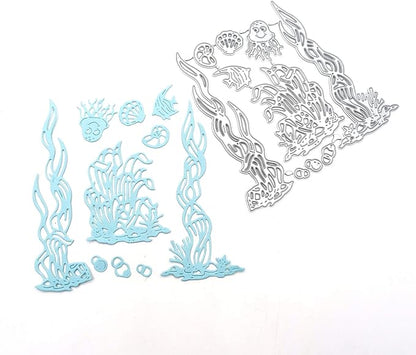 Metal Sea Grass Seaweed Coral Tropical Fish Cutting Dies,Jellyfish Shell Fish Conch Ocean Die Cuts Summer Embossing Stencils Template Mould for Card Scrapbooking and DIY Craft Album Paper Card Decor