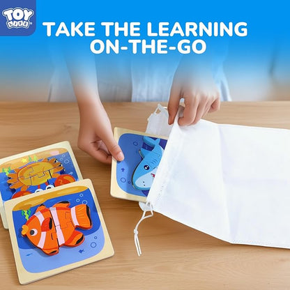 TOY Life Toddler Puzzles Ages 2-4, Wooden Puzzles for Toddlers 1-3, 7 Pcs Sea Animals Puzzle 2 Year Old, Montessori Toddler Boys Girls Toys 2-3, Educational Gift Learning Toys for 2 Year Old