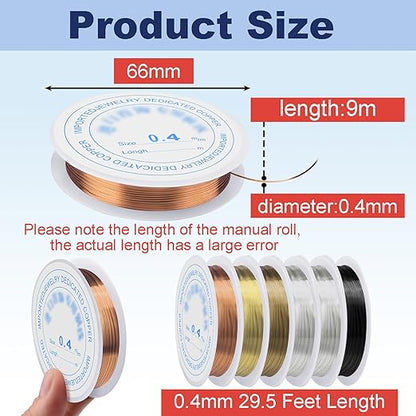 6 Rolls Copper Jewelry Wire, 5 Assorted Colors 0.4 mm Dia. Beading Wire for Jewelry Making Bracelet Earrings Rings Necklaces Flower Craft Projects