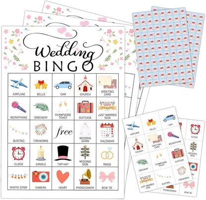 Wedding Party Bingo Game Cards(24 Players), Bridal Shower Bingo Card for Family Friend Adult, Large Group Holiday Engagement Party Activity Favor Decoration Supplies -001